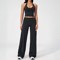 Ensemble 2 pièces de sport pour femme : débardeur licou et pantalon droit à jambes larges, effet seconde peau, pour le yoga, le fitness, la gym et les tenues décontractées