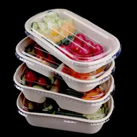 Super march-Caja desechable biodegradable para guardar comida, 2 compartimentos, promoción
