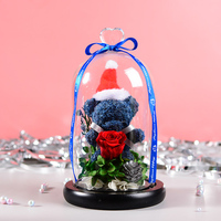 Ourson de roses éternelles décoratives en verre, fausses fleurs, pour décorer la maison, vente en gros