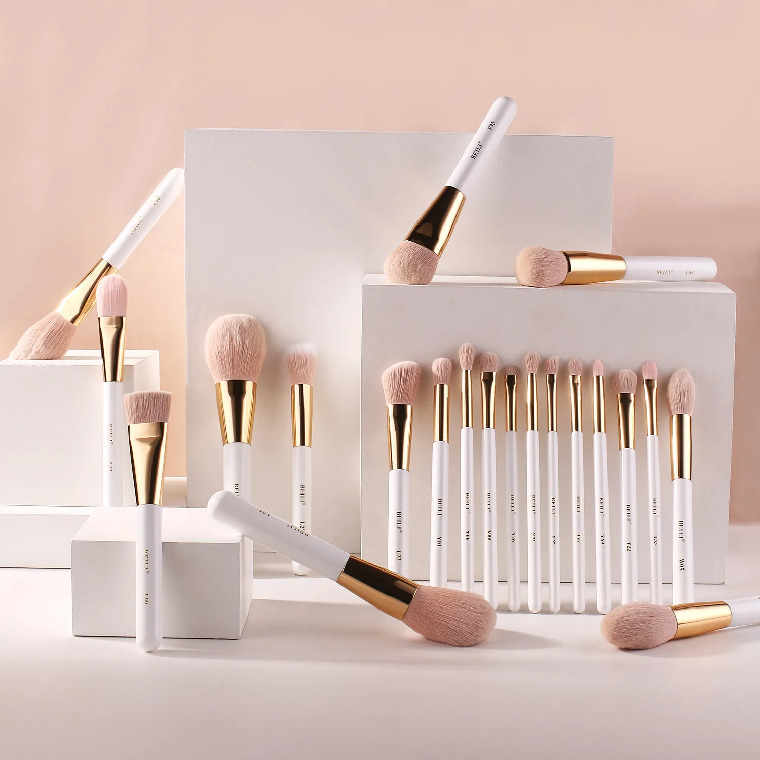 BEILI hight quality 30pcs white and gold make up brushes premium Synthetic hair brush sets makeup cosmetic brush with logo