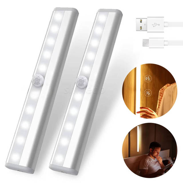 Bedroom USB Rechargeable Magnetic Wall Lamp Motion Sensor Under Led Closet Lights Touch Sensor 10 Led Cabinet Lights