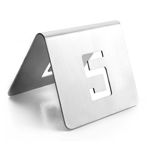 Supporto per Numero Tavolo 5 in Acciaio Inossidabile, Minimalista, Rettangolare, Fustellato, Resistente per Eventi e Matrimoni - Product Image 1