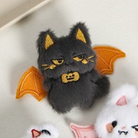 Pendentif Peluche Chat Chauve-souris 9,5 cm Super Doux en Polyester et Coton PP avec Oreilles Mobiles Brodé