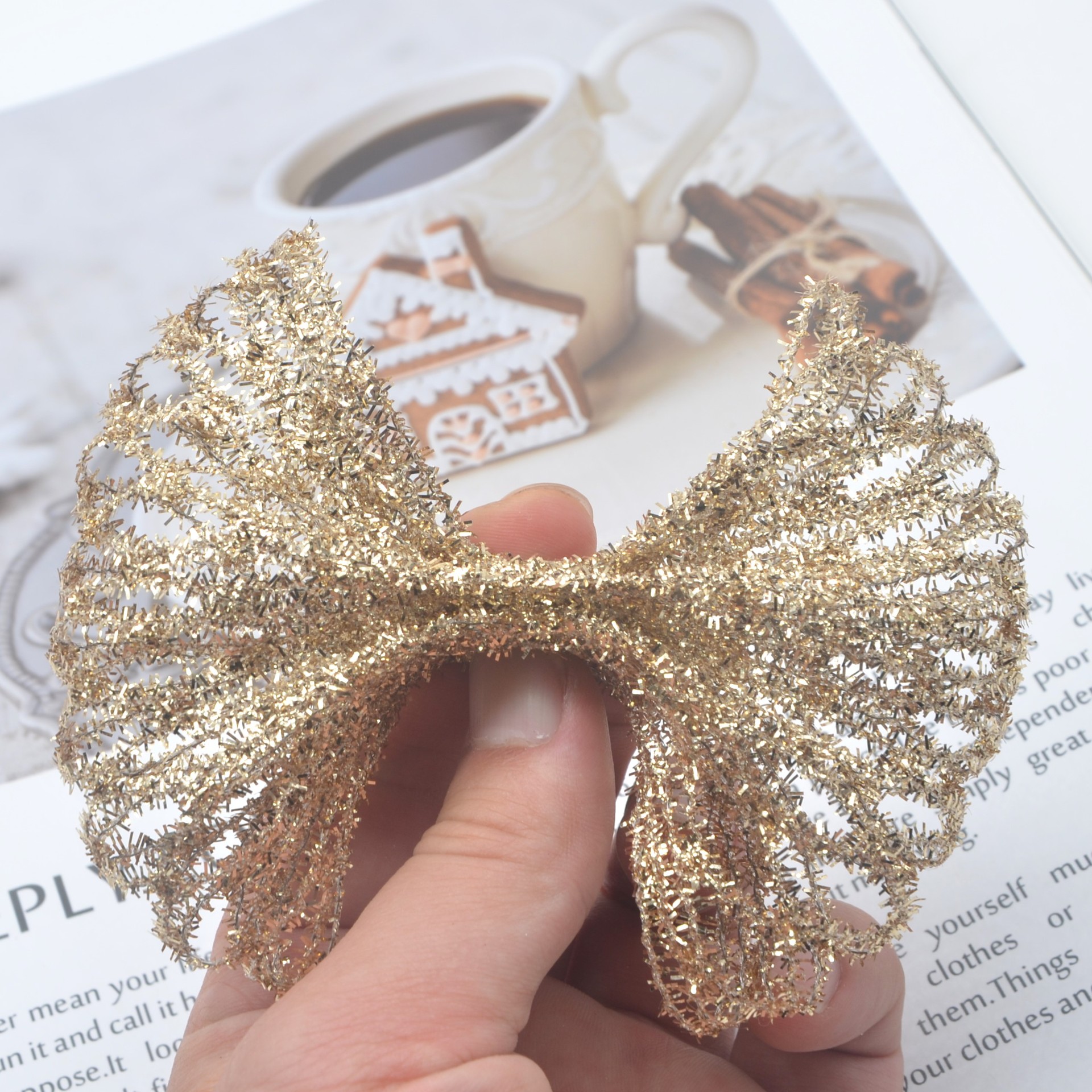 7cm Gold Silver Christmas Decorative Polyester Grosgrain Iron Wire Metal Mesh Crafts Ribbon Factory Direct Sale 5 yards/roll
