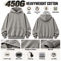 Sweat à capuche personnalisé en molleton épais lavé 425G pour homme, coupe oversize, style streetwear, OEM ODM, faible MOQ