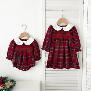 Soeurs filles robe printemps et automne bébé à manches longues barboteuses Plaid bébé vêtements de Noël - Product Image 2