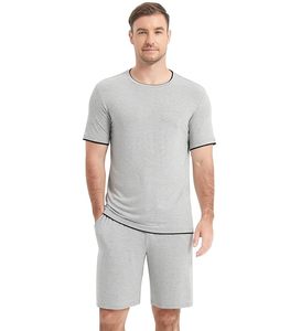 Clearance Stock Men's <b>Black</b> Solid Color Knitted Loungewear <b>Set</b> Breathable Casual Home Wear All Seasons In-Stock - Product Image 2