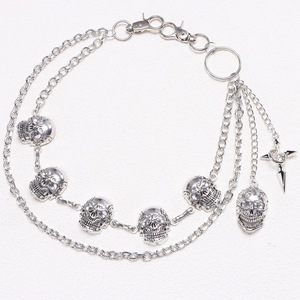 Yueli Multi Layered Skull Waist Chain Tibetan <b>Silver</b> Hip Hop Denim Decorative Chain <b>Cross</b> Pattern Double <b>Ring</b> Daily Wear - Product Image 2