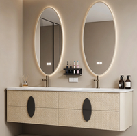 Meuble-lavabo double vasque flottant moderne, armoire de salle de bain murale sur mesure avec miroir LED ovale intelligent pour salle de bain de luxe