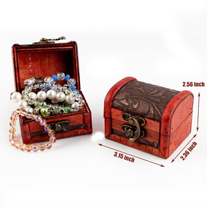 Boîtes à Bijoux en Bois Vintage Petit Coffre au Trésor Anneaux en Bois Cas avec Serrure pour Stockage - Product Image 2