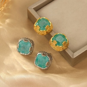 Wholesale Retro Luxury High-End Geometric Square Earrings Women Copper Genuine Gold Plated Zircon <b>Studs</b> Niche Fashion Gift - Product Image 1