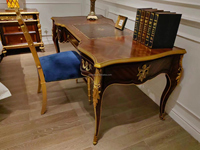 Ensemble table et chaise de bureau de direction rétro en bois rouge antique directeur de bureau PDG patron forme ronde incurvée