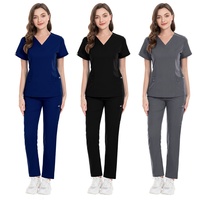 Ensemble de blouses médicales unisexe 3 pièces : veste zippée, haut à col en V et pantalon – Uniforme médical pour hôpital, clinique, salon de beauté – Vente en gros