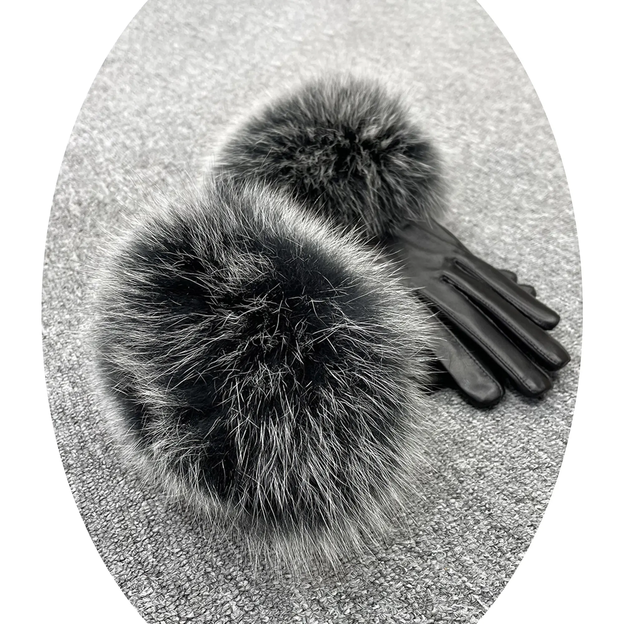 Wholesale sheepskin fashion touch screen women fox fur trim winter leather gloves
