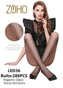 Zoho Collant a rete da donna in jacquard, lunghezza intera, semi-trasparenti, in spandex e poliestere, stile festa, calze sexy Led36 - Product Image 1