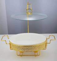Chauffe-Plat de Luxe Doré, Réchaud de Buffet, Conteneur Chauffant pour Aliments, Marmite à Alcool, Réchaud de Buffet 5L en Acier Inoxydable et Fer 6