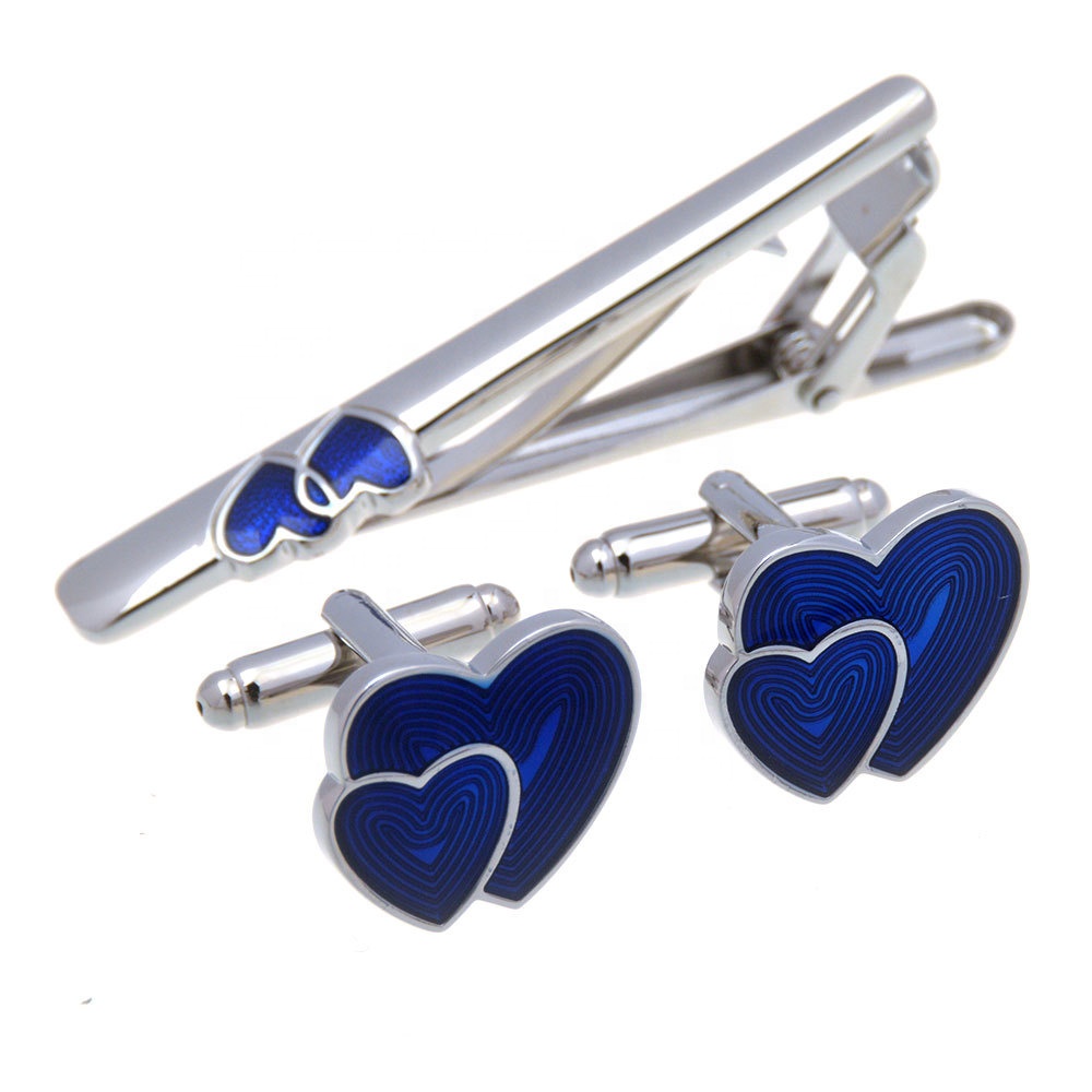 Индивидуально выгравироанные надписи в форме сердца Форма Эмаль Серебряный металлический зажим для галстука и запонки наборы для мужчин и женщин