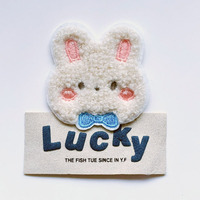 En gros, Patchs thermocollants en chenille moelleuse et adorables, avec broderie lapin et étiquette jacquard effet serviette, pour accessoires vestimentaires pour enfants