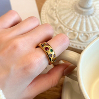 Luxuriöser Vintage-Geometrie-Ring mit Zirkonia-Besatz, schlichter Kreisring, 18K vergoldet, exklusiver High-End-Ring