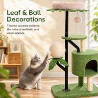 Arbre à chat inspiré de la verdure avec plateformes roses, tour à chat multi-niveaux avec poteaux métalliques robustes, panneau E1 et boule de sisal