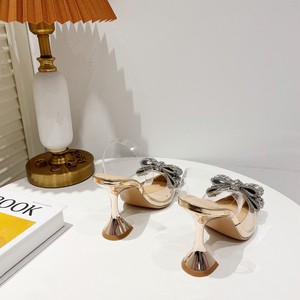 Escarpins Femme Champagne Masonry 2025 – Nouveauté Tendance avec Nœud et Bout Pointu, Sandales à Talon Verre à Vin pour Femme - Product Image 4