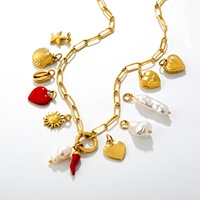 Pendentifs et Breloques de Bijoux en Acier Inoxydable DIY, Breloques Cœur Personnalisées Vintage Perle Poivron Rouge en Gros pour la Fabrication de Bracelets et Colliers
