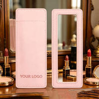 Étui à rouge à lèvres en cuir PU élégant de luxe OEM avec miroir intégré, étui à crayon à lèvres, pochette pour gloss à lèvres avec miroir à l'intérieur