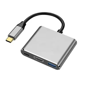 Xput Hub Adaptor Pengisi Daya 3 In 1, USB-C 3 In 1 USB 3.1 Tipe C Ke USB 3.0 4K HDMI Tipe C Betina