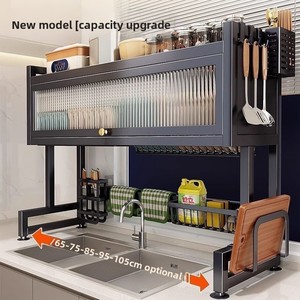 Scolapiatti in Acciaio al Carbonio a Doppio Strato da Posizionare Sopra il Lavello, Ripiano Contenitore Antipolvere per Piano di Lavoro - Product Image 4