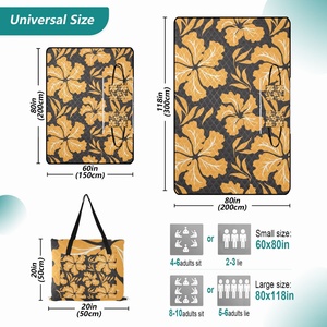 Hawaii Flowers New Arrival Outdoor Picnic Mat <b>Waterproof</b> Oxford Cloth Tote Bag Foldable Picnic Blanket with Zipper - Product Image 3