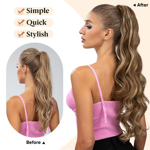 Kadınlar için uzun kıvırcık su dalgalı saç at kuyruğu peruk İpli tarzı at kuyruğu sentetik yüksek sıcaklık Fiber - Product Image 2