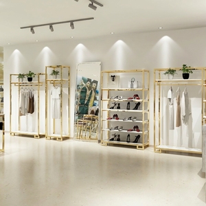 Étagère de présentation de vêtements en acier inoxydable moderne, multifonctionnelle, robuste et de luxe léger, pour boutiques et magasins de détail haut de gamme - Product Image 2