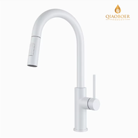 Robinet de cuisine blanc moderne avec douchette extractible, levier unique et 2 modes de jet, arc haute pour évier de cuisine