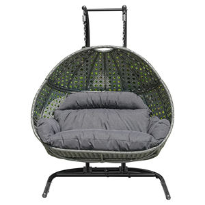 Fauteuil <span class=keywords><strong>suspendu</strong></span> <span class=keywords><strong>double</strong></span> haut de gamme, mobilier d'extérieur moderne et confortable, structure en aluminium, rotin PE, idéal pour cour et parc - Product Image 2