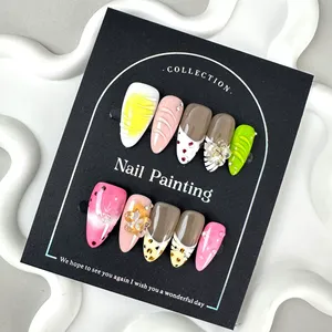 Faux ongles en acrylique de style français <span class=keywords><strong>rouge</strong></span> faits à la main 10 pièces faux ongles courts en <span class=keywords><strong>strass</strong></span> pour salon d'art des ongles ongles en gros - Product Image 6