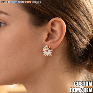 Collection de boucles d'oreilles JOYFFO en acier inoxydable avec coquille <span class=keywords><strong>blanche</strong></span>, plaquées or, motifs papillon, trèfle, fleur, nœud et géométriques - Product Image 1