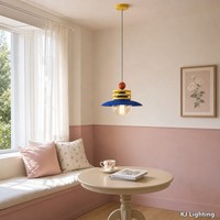 Lustre moderne bleu et jaune avec abat-jour en forme d'anneau pour salle à manger, salon, chambre à coucher, baie vitrée, chambre d'enfant
