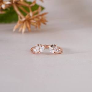 Rose Gold Open Diamond <b>Ring</b> for Women Pear Cut Adjustable <b>Statement</b> <b>Ring</b> Elegant Minimalist Fine Jewelry - Product Image 6
