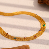 Collar de cadena de red de acero inoxidable chapado en oro de 18 quilates para mujer, regalo de joyería impermeable para primavera y verano