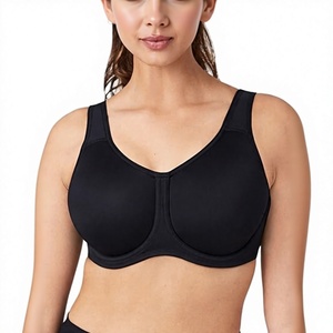 Sujetador deportivo negro sin aros para mujer, de copa completa, sin costuras, de punto, de elastano y nailon, diseño racerback, transpirable, con soporte, para todas las estaciones - Product Image 1