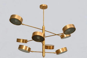 Lustre Linus Starburst à 8 lumières en laiton, fait main, style moderne du milieu du siècle, luminaire vintage Stilnovo - Product Image 4