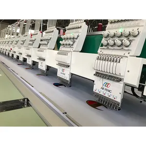 HEFENG yüksek kalite 9-Needle 18-Head bilgisayarlı düz nakış makinesi ile yüksek hızlı Motor yeni durum