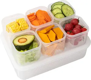Food Storage Containers with 6 detachable small box Airtight Plastic Reusable Fresh Produce Fruit Storage Organizer Storage Bin