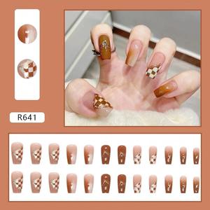 Protection d'<span class=keywords><strong>ongles</strong></span> réutilisable de luxe léger, <span class=keywords><strong>couleur</strong></span> café, dégradé doré, effet brillant, forme carrée, pour l'<span class=keywords><strong>automne</strong></span> et l'hiver, directement de l'usine - Product Image 1