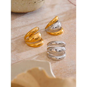 JINYOU 3406 geometrik moda klasik parmak takı kadınlar yeni varış parlak paslanmaz çelik katmanlı içi boş açık halka toptan - Product Image 2