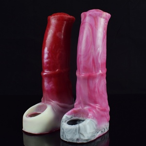 FAAK Fantasy Horse Penis Sleeve Gory Raw Meat Color Silicone Cock Enlargement & Extension Sheath Sex Toys for Men - Product Image 2
