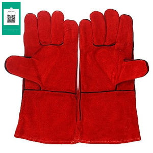 Guantes de soldadura de cuero dividido de vaca de alta calidad de Pakistán disponibles en colores rojos-Venta completa - Product Image 2