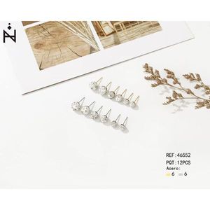 Orecchini a perno in acciaio inossidabile con perline Shambara, set da 12 pezzi, gioielli alla moda da donna - Product Image 1