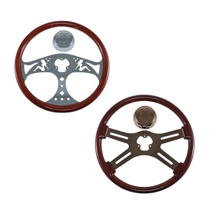 Volante de Aluminio de Alta Calidad con Cuatro Radios y Acabado de Madera, Botón de Claxon en Oro Rosa, Bisel Marca TJ, Repuesto para Camiones de Trabajo Pesado - Product Image 5