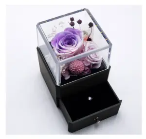 schreibtisch lange schublade Suppliers-Weihnachts überraschung geschenk/Souvenir rose konservierte Blumen ringbox mit Schublade